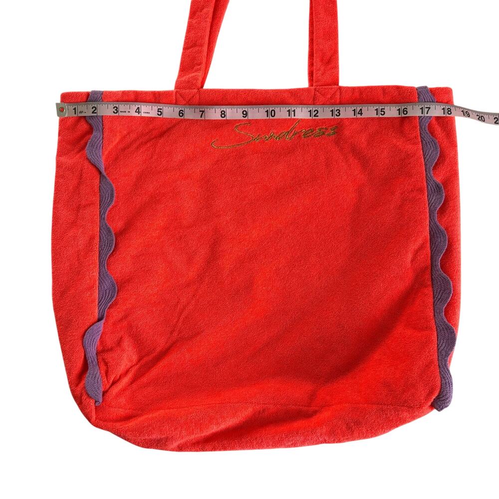 Sundress Neon Coral & Purple Trim Terrycloth Beach Vacation Tote Bag - Picture 3 of 6
